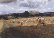 Dynedor Hill,Herefordshire,Harvest field with reapers (mk47) George Robert Lewis